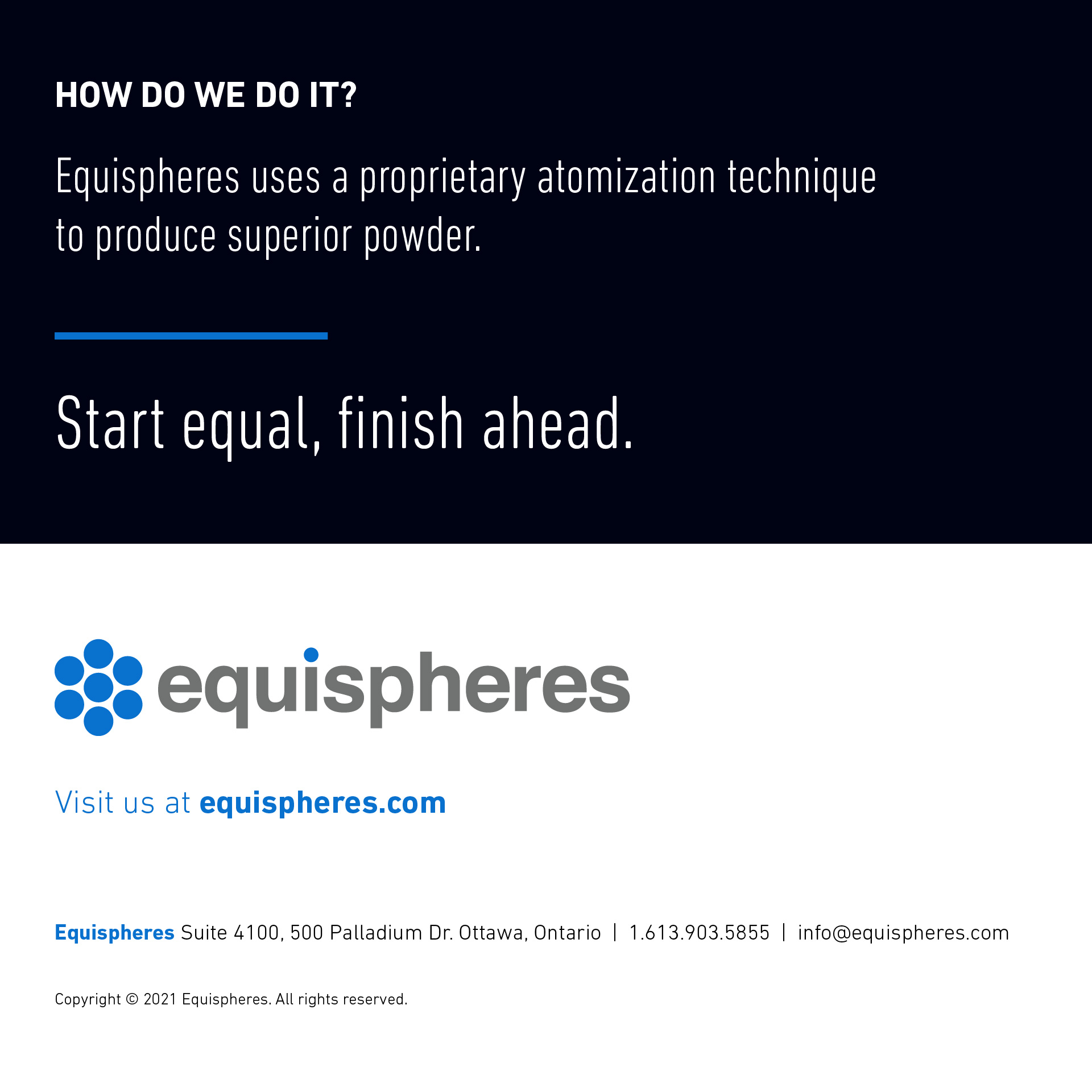 Equispheres uses a proprietary atomization technique to produce superior metal powder for additive manufacturing.